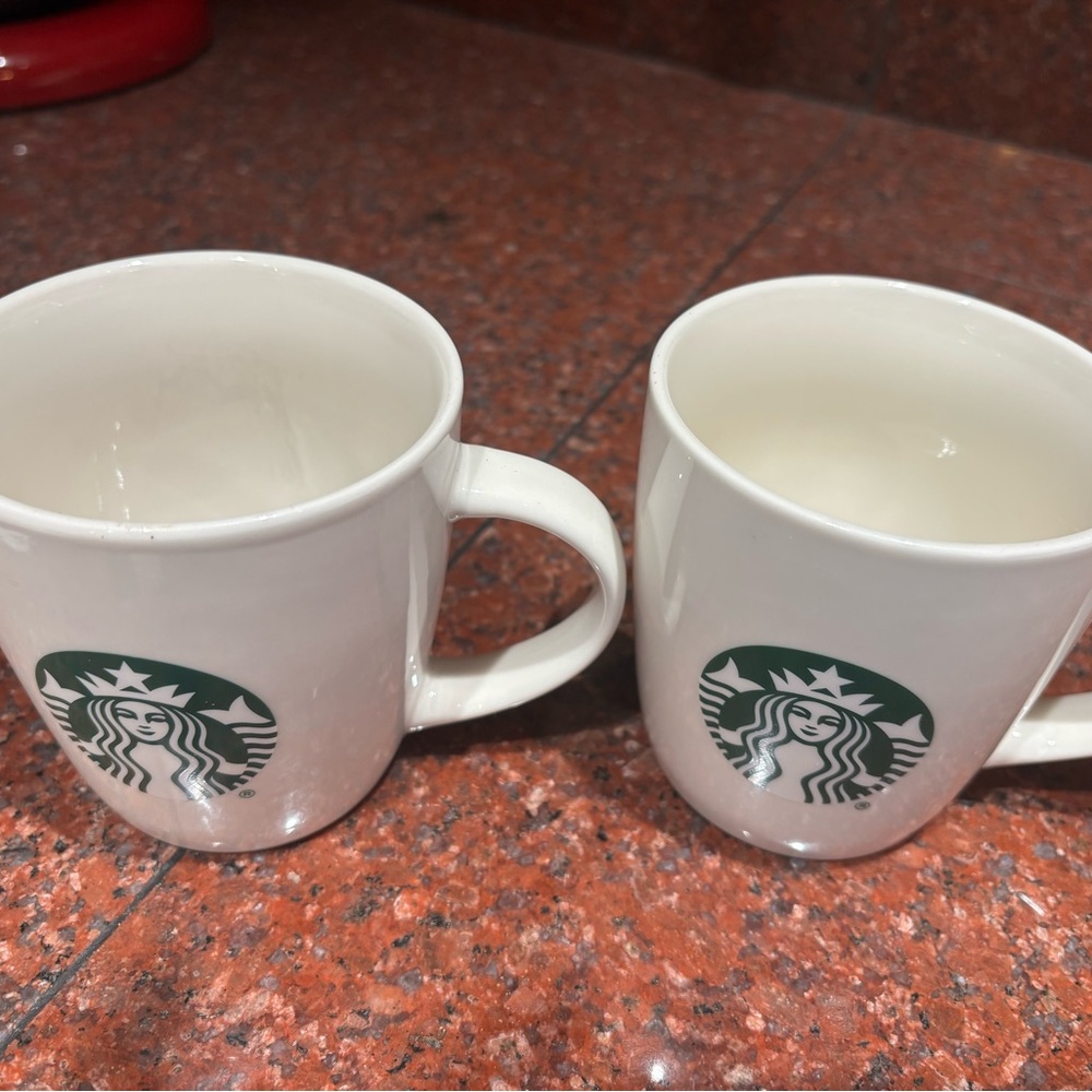 Starbucks White Mugs with Green Logo - Pair